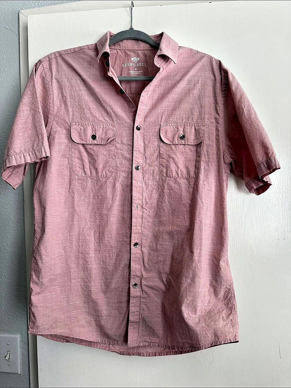 Eight Bells Cotton Short Sleeve Shirt in Pink Size Medium